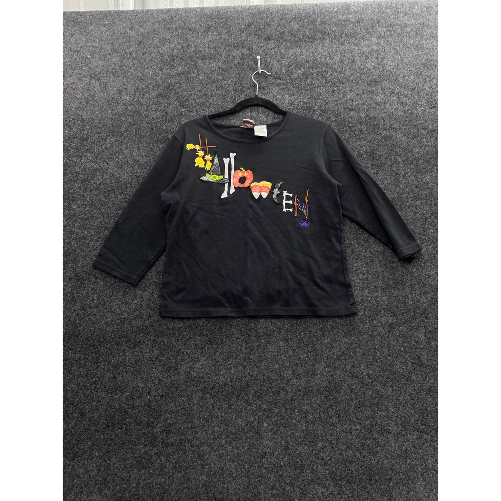 Peanut Butter & Jelly Halloween Embroidered Beaded Black Top Medium